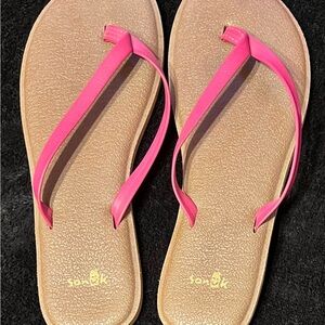 Sanuk Women's Dark Pink and Tan Sandals Size 7